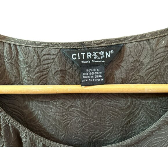 Citron Women's Dark Green Bohemian Floral Sleeveless Silk Blouse - Picture 3 of 5